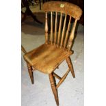 Four 19th century stick back beech scullery chairs.