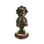 A French bronze bust of a young girl, late 19th century, signed 'Lecourney', on a later base,