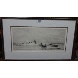 William Lionel Wyllie (1850-1931), Rowing boats at the shoreline, etching with drypoint,