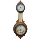 A French oak cased clock/barometer of 'banjo' form, 19th century, 36cm high,