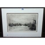 William Lionel Wyllie (1850-1931), Harbour view, etching with drypoint, signed in pencil,