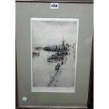 James McBey (1883-1959), Harbour wall, etching, signed, 30cm x 18.5cm.