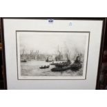 William Lionel Wyllie (1850-1931), The Pool of London, etching with drypoint, signed in pencil,