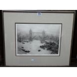 William Lionel Wyllie (1850-1931), Tower Bridge, etching with drypoint, signed in pencil,
