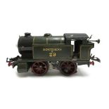 A Hornby O gauge electric tank locomotive, 0-4-0 Southern 29, green livery, 20v electric.