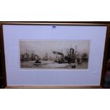 William Lionel Wyllie (1850-1931), Steamboats in the Pool of London, etching with drypoint,