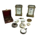 A Victorian silver pocket watch case, another similar, related spare parts,