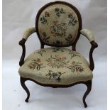 A French Hepplewhite style carved mahogany fauteuil, 19th century, with moulded frame,