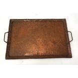 John Pearson: a rectangular copper spot hammered tray,