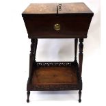 A Victorian walnut needlework cabinet, boxwood and ebony strung and foliate inlaid,