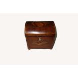 A George III mahogany tulipwood crossbanded boxwood strung tea caddy,