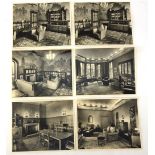 A collection of six photographs of interior scenes containing Cotswold School furniture at Lyndwood,
