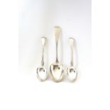 A pair of Victorian silver fiddle and thread pattern dessert spoons, George W Adams,