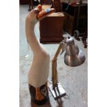 A 20th century carved and painted large wooden duck and a 20th century anglepoise lamp, (2).