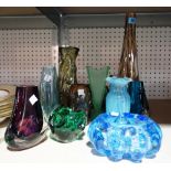 A group of twelve Studio Glass vases, Czech, Whitefriars, Stromberg and sundry, (12).