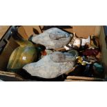 A quantity of assorted models of ducks including wooden, ceramic, stone and sundry (qty).