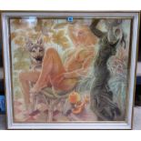 Alan Wade (late 20th century), Nude with alsatian and peaches, pastel, signed, 72cm x 80cm.