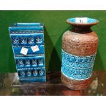 A turquoise Studio Pottery vase, signed 'Bitossi' and another.