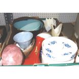 A quantity of mixed ceramic bowls and vases, including a bowl in the form of tape measures,