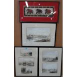 A group of six 19th century lithographs of Indian views, framed as three,