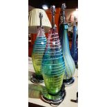 A pair of 20th century studio glass multicoloured table lamps, and another similar lamp (3).