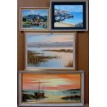 A group of four 20th century oil landscapes and coastal scenes, including one signed G v d Velde,