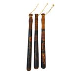 Three Victorian wooden truncheons, ebonised and gilt painted,