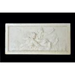 A Regency marble chimneypiece tablet, early 19th century, relief carved with Poseidon and dolphins,