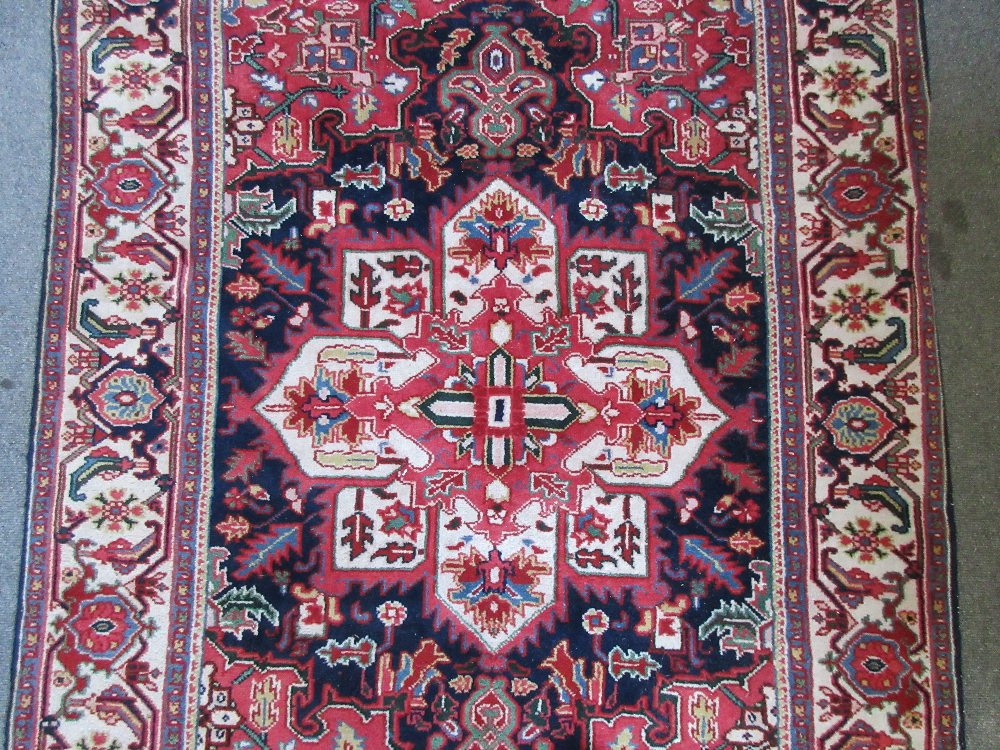 A Mahal rug, Persian, the black field with a bold ivory medallion, madder spandrels, - Image 3 of 3