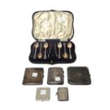 Silver, comprising; three rectangular cigarette cases and a rectangular vesta case,
