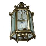 A brass hexagonal hall lantern, 20th century,