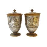 A pair of French silvered and gilt bronze goblets and covers, circa 1900, stamped mark 'H Picard',