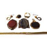 A Victorian 9ct gold mounted bloodstone and agate set rotating fob seal, Birmingham 1896,