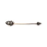 A rose diamond set jabot pin, probably European,