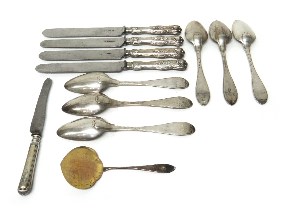 European flatware, comprising; six tablespoons, monogram engraved, a serving implement,