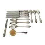 European flatware, comprising; six tablespoons, monogram engraved, a serving implement,