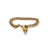 A gold curb link bracelet, on a 9ct gold heart shaped padlock clasp, gross weight 14 gms.