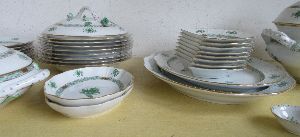 A Herend porcelain part dinner and tea service decorated in the green Chinese bouquet pattern, - Image 4 of 4