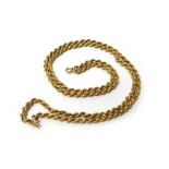 A gold two row ropetwist link neckchain, on a boltring clasp, length 40cm, weight 21 gms.