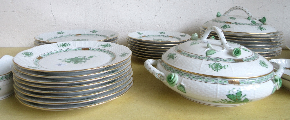 A Herend porcelain part dinner and tea service decorated in the green Chinese bouquet pattern, - Image 3 of 4