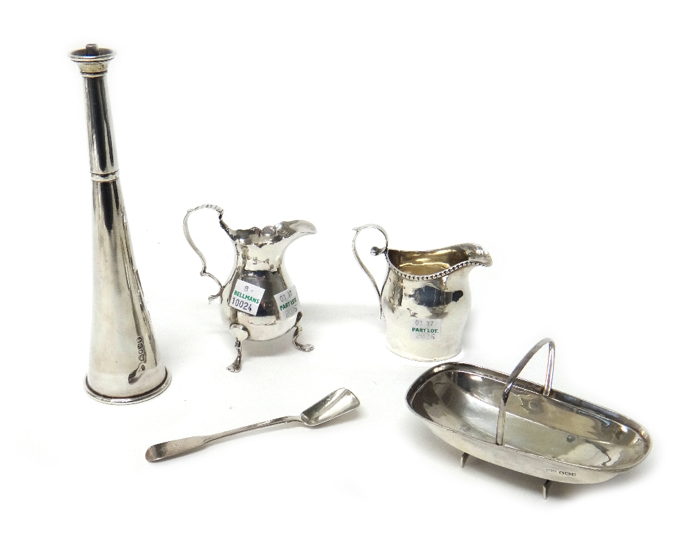 Silver and silver mounted wares, comprising; a cream jug of baluster form, with a scrolling handle,