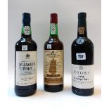 A Taylor's 1975 vintage port, a Sandeman twenty year old Tawny port, and a St James' port (3).