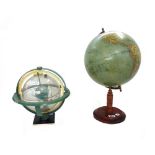 A Jordglob terrestrial nine inch table globe, 20th century, on a turned wooden base, 42cm high,