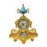 A French ormolu and porcelain mantel clock of Louis XVI design, circa 1880,