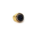 A European gold, diamond and cabochon blue stained jasper dress ring,