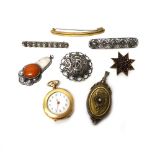 A lady's gilt metal cased, keyless wind, openfaced fob watch,