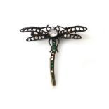 A diamond, emerald and ruby set brooch,