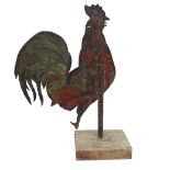 A sheet metal polychrome painted terminal (possibly from a weather vane) modelled as a cockerel,