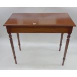 A Regency style mahogany side table, late 20th century, the hinged top enclosing a compartment,