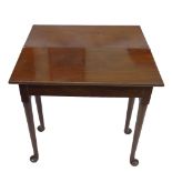 A reproduction mid 18th century style mahogany tea table, with hinged fold-over top, on club legs,